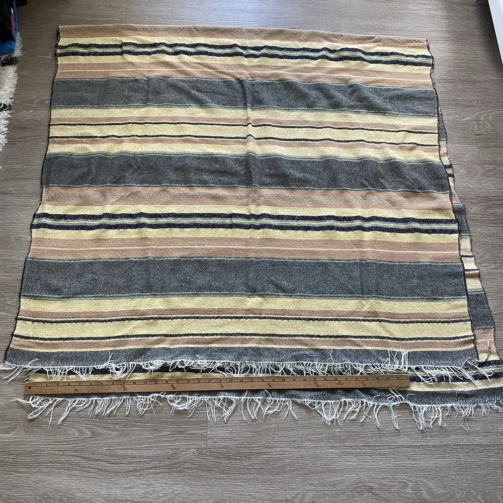 Vintage Mexican Sarape Style Cotton Blanket 88x80 Striped Earthy Southwestern
